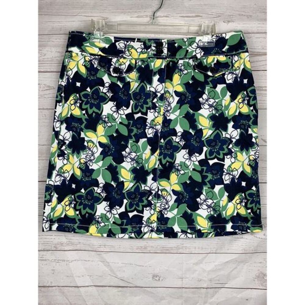 Ann Taylor Loft Skirt Women's 12 Petite Floral short Twill 12P Blue NEW